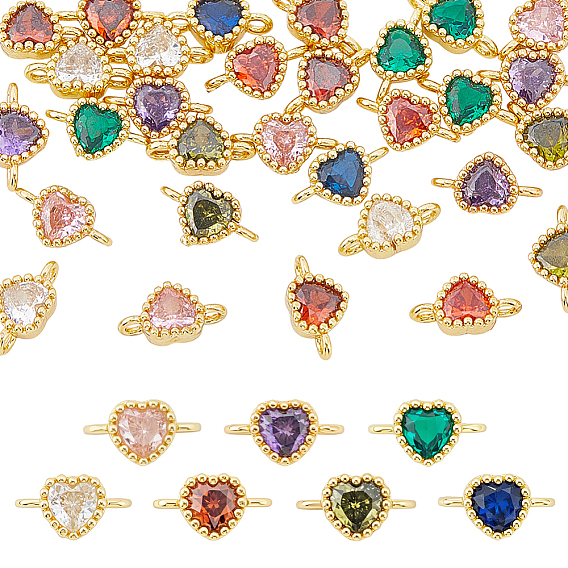 30шт. 8 цветов стеклянные стразы соединительные подвески, латунь сердце ссылки, золотые