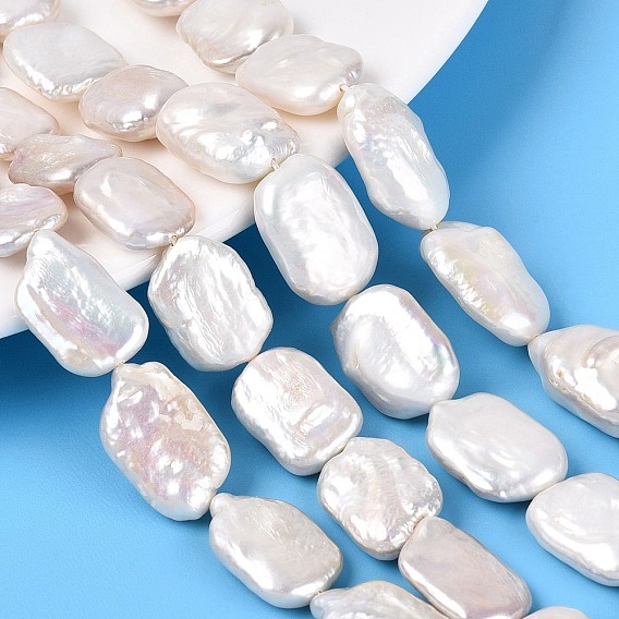 Natural Baroque Pearl Keshi Pearl Beads Strands, Cultured Freshwater Pearl, Rectangle