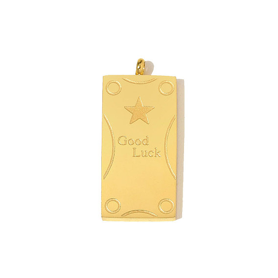 304 подвески из нержавеющей стали, прямоугольник со словом «талисманы на удачу», ионное покрытие (ip), зеркальная полировка