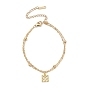 304 Stainless Steel Cable & Satellite Chains Double Layer Multi-strand Bracelet, with Square with Flower Charms