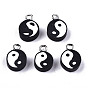 Handmade Polymer Clay Charms, with Platinum Tone Iron Findings, Flat Round with Yin Yang