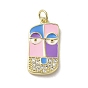 Brass Micro Pave Cubic Zirconia Pendants, with Enamel, with Jump Ring, Real 18K Gold Plated, Abstract Face