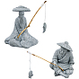 2Pcs 2 Styles Sandstone Fishermen with Bamboo Pole and Polyester Ornaments, for Home Office Decorations