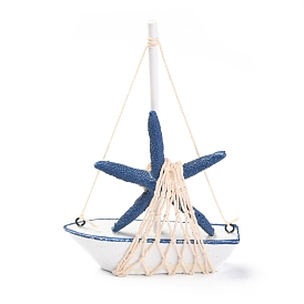 Mediterranean Style Natural Wood Display Decorations, Sailboat with Starfish