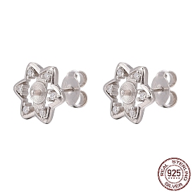 925 hallazgos de aretes de plata esterlina, con circonita, por medio perforó perlas, flor