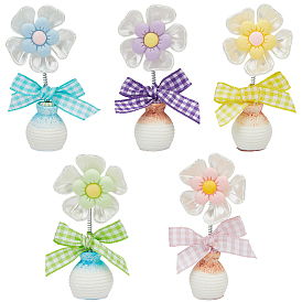 5шт. 5 цвета милый пластиковый цветок-украшение с качающейся головой, Основание вазы из смолы для украшения салона автомобиля