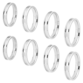 Unicraftale 8Pcs 4 Size 304 Stainless Steel Grooved Finger Ring Settings, Ring Core Blank, for Inlay Ring Jewelry Making