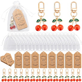 24 шт. подвесные украшения из эмалевого сплава вишневого цвета, с поворотными застежками из акрила и сплава, подарочными пакетами из органзы и бумажной карточкой, золотые