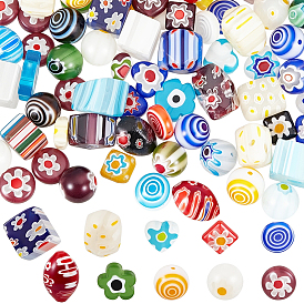 100Pcs 10 Styles Handmade Millefiori Lampwork Beads, Mixed Shapes