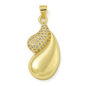 Rack Plating Brass Micro Pave Clear Cubic Zirconia Pendants, Long-Lasting Plated, Lead Free & Cadmium Free, Teardrop