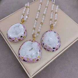 Natural White Crystal Fall/Winter Sweater Chain with European-style Inlaid Aquamarine, Exquisite Fashion Jewelry