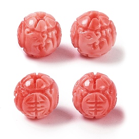 Synthetic Shell Dyed Carved Beads, Round
