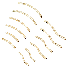 PandaHall Elite Brass Curved Tube Beads, Curved Tube Noodle Beads, Fancy Cut, Nickel Free