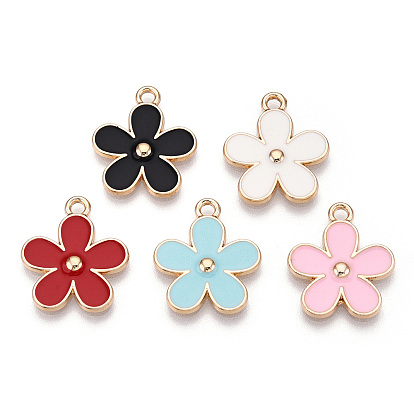 Alloy Enamel Pendants, Cadmium Free & Lead Free, Light Gold, Flower