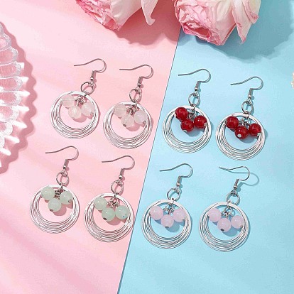 4 пары латунных и стеклянных сережек и 304 серьги-подвески из нержавеющей стали, плоско-круглые