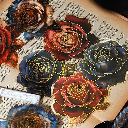 Rose Pattern Waterproof PET Scrapbooking Stickers, Self Adhesive Stickers, for Diary, Album, Notebook, DIY Arts and Crafts