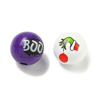 Набивные деревянные европейские бусины, бусины на тему Хэллоуина, круглые