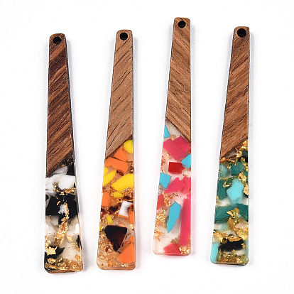Translucent Resin & Walnut Wood Big Pendants, with Gold Foil, Trapezoid Charm