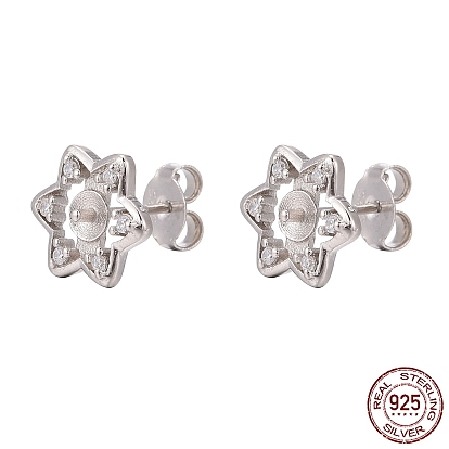 925 hallazgos de aretes de plata esterlina, con circonita, por medio perforó perlas, flor