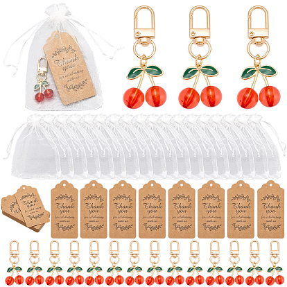 24 шт. подвесные украшения из эмалевого сплава вишневого цвета, с поворотными застежками из акрила и сплава, подарочными пакетами из органзы и бумажной карточкой, золотые