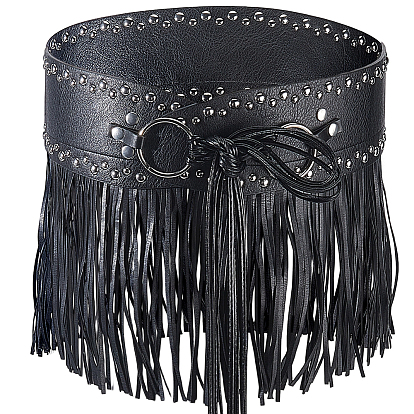 Пояса в стиле панк из искусственной кожи с металлическими заклепками и кисточками, платина