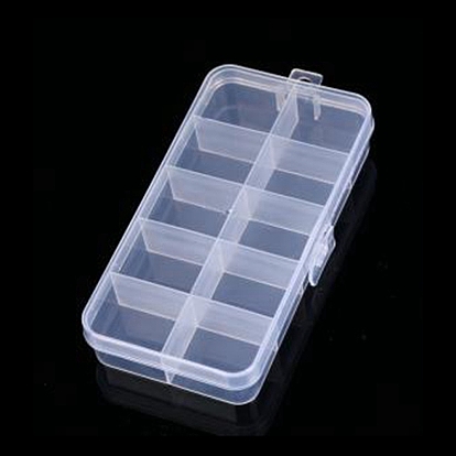Transparent Plastic Bead Containers, with 10 Compartments, for DIY Art Craft, Nail Diamonds, Bead Storage, Rectangle