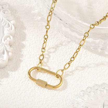 304 Mutter-Sohn-Kette/Figaro-Kette aus Edelstahl für Damen, mit ovalen 304 Edelstahl-Schraubkarabiner-Verschlussanhängern