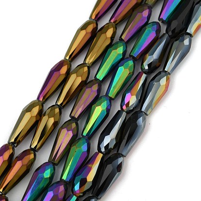 Electroplate Glass Beads Strands, Half Plated, Faceted, Teardrop
