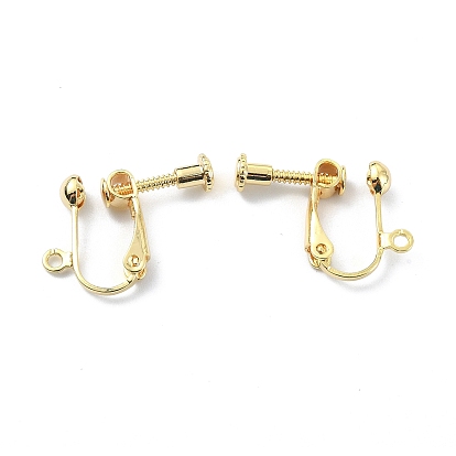 Brass Clip-on Earring Findings, Screw Non Pierced Earring Converter, with Loops