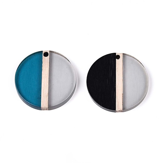 Прозрачные подвески из смолы и дерева, плоско-круглые, два тона