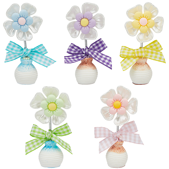 5шт. 5 цвета милый пластиковый цветок-украшение с качающейся головой, Основание вазы из смолы для украшения салона автомобиля