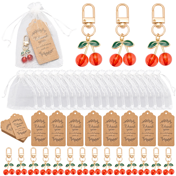 24Piezas de adornos colgantes de esmalte de aleación de cereza, Con cierres giratorios de acrílico y aleación, bolsas de regalo de organza y tarjeta de papel., dorado