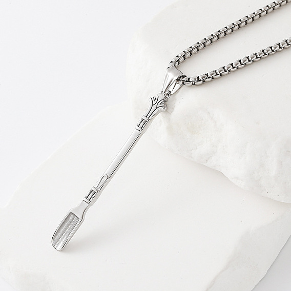 304 Stainless Steel Spoon Pendant Box Chain Necklaces for Women, Tarnish Free
