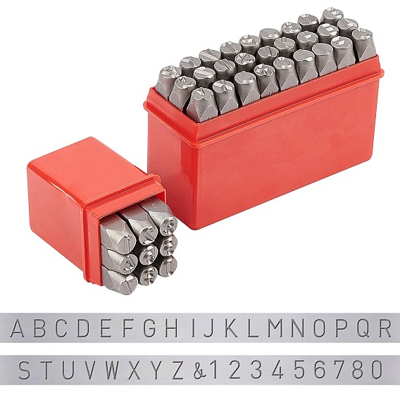 Набор штампов железа и металла, для тиснения металла, Пластиковый, дерево, кожа, включая число 0~8, алфавит от a до z и амперсанд