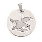 Stainless Steel Bird Pendants, Flat Round with Eagle