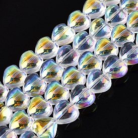 Electroplate Transparent Glass Beads Strands, Heart, AB Color Plated, Half Plated