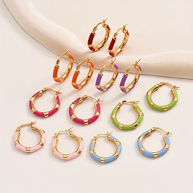 201 серьги-кольца из нержавеющей стали с эмалью, Этнический стиль, золотые