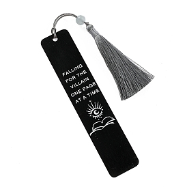 Word Falling for the Villain One Page at a Time Stainless Steel Rectangle Bookmark, with Tassel