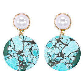 Bohemian Blue Geometric Circle Soft Clay Earrings - Fashionable and Versatile Jewelry.