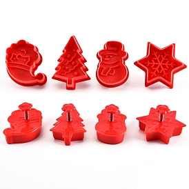 Christmas Themed Plastic Plastic Cookie Cutters, with Iron Press Handle, Tree & Snowflake & Snowman & Santa Claus