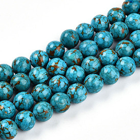 Окрашенные синтетической бирюзы круглые бусины пряди