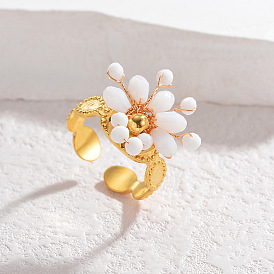 304 регулируемые манжетные кольца из нержавеющей стали со стеклянным кристаллом, цветок, для женщин