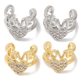 Heart & Word Love Brass Micro Pave Cubic Zirconia Cuff Earrings for Women
