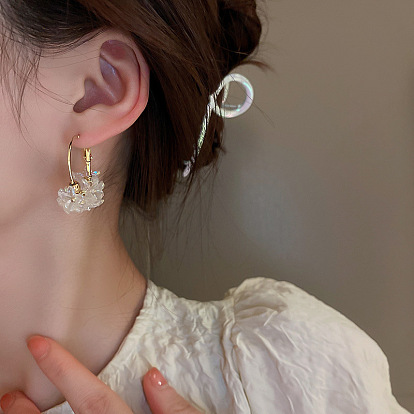 925 Silver Needle Elegant Acrylic Flower C-shaped Earrings for Women, European and American Fashion Sweet Ear Jewelry