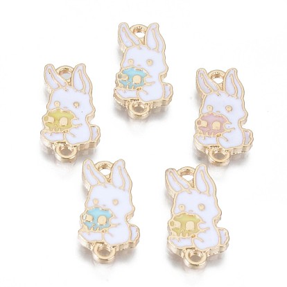 Alloy Enamel Links Connectors, Cadmium Free & Lead Free, White Rabbit with Skull, Light Gold