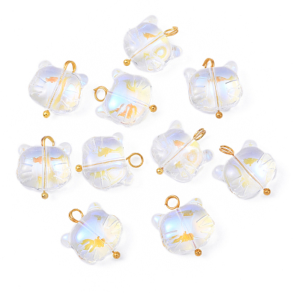 10 шт. Стеклянные подвески, кошка, с золотыми латунными булавками с шаровой головкой