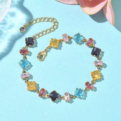 Браслеты из латунного стекла и кубического циркония с прямоугольными ромбами, без никеля 