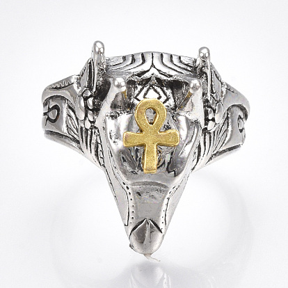 Alloy Wide Band Rings, Chunky Rings, Wolf with Ankh Cross