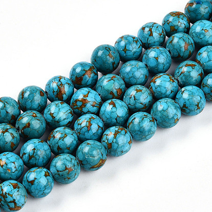 Окрашенные синтетической бирюзы круглые бусины пряди