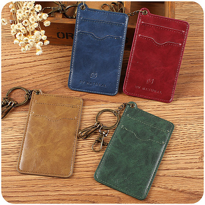 Retro PU Leather Card Holder, Fashion Chest Badge Document Holder Work Card Keychain Card Bag